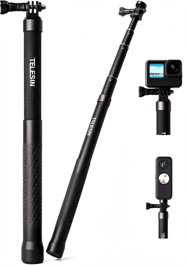 TELESIN selfie stick being used on a beach at sunrise