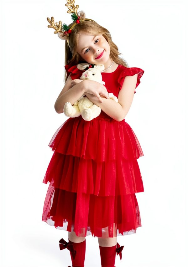 Princess Charm Girls Tulle Dress with Ruffle Sleeves Soft Cotton Lined-1