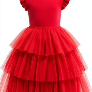Princess Charm Girls Tulle Dress with Ruffle Sleeves Soft Cotton Lined-0