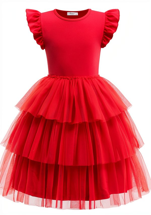 Princess Charm Girls Tulle Dress with Ruffle Sleeves Soft Cotton Lined-0