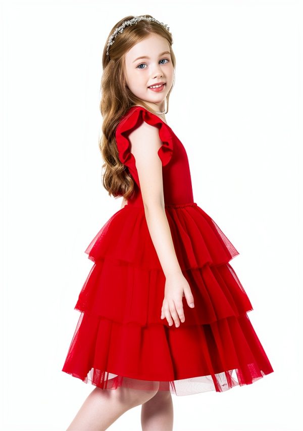 Princess Charm Girls Tulle Dress with Ruffle Sleeves Soft Cotton Lined-7