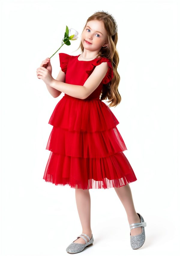 Princess Charm Girls Tulle Dress with Ruffle Sleeves Soft Cotton Lined-5