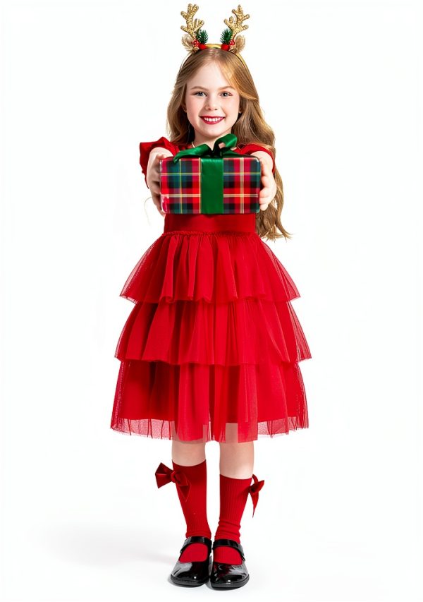 Princess Charm Girls Tulle Dress with Ruffle Sleeves Soft Cotton Lined-4