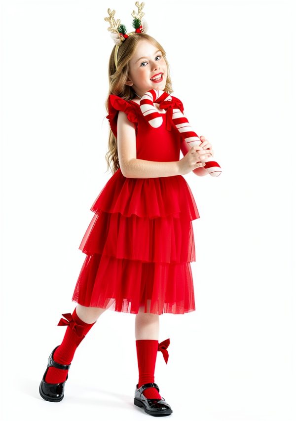 Princess Charm Girls Tulle Dress with Ruffle Sleeves Soft Cotton Lined-3