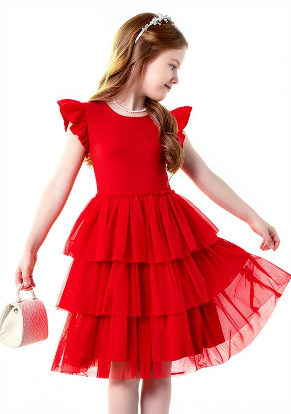 Princess Charm Girls Tulle Dress with Ruffle Sleeves Soft Cotton Lined-6