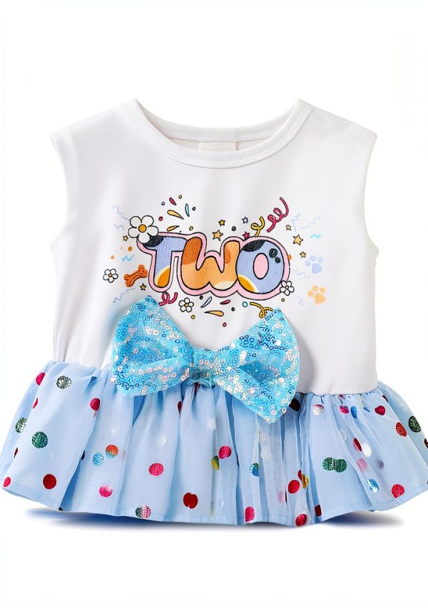 Blue Birthday Dress for Toddler Girls Sparkly Tutu with Dog Ear Clips-5