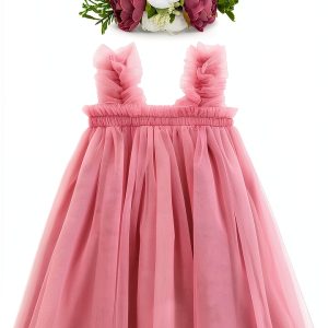 KidsWear First Birthday Girl Dress with Tutu Skirt and Headband-0