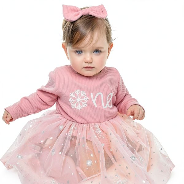 Little Sprout Girls 1st Birthday Outfit Pumpkin & Snowflake Romper Set-1