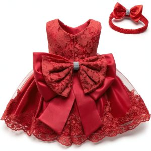 Little Princess Toddler Girls Wedding Dress with Lace Embroidery-0