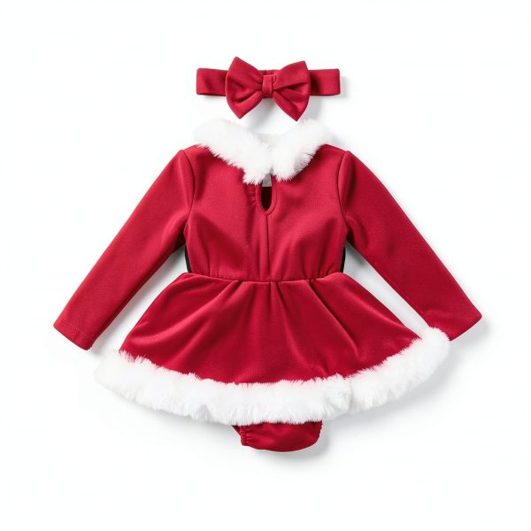 LittleJoy Baby Girls Christmas Romper Dress with Bow Headband Red-5