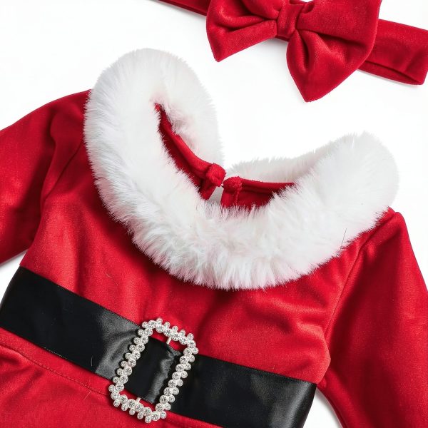 LittleJoy Baby Girls Christmas Romper Dress with Bow Headband Red-1