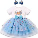 Blue Birthday Dress for Toddler Girls Sparkly Tutu with Dog Ear Clips-0
