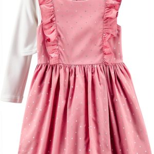 Simple Joys by Carter's Baby Dress Set Pink Hearts 2T with Cardigan-0