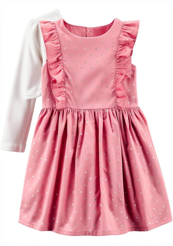 Simple Joys by Carter's Baby Dress Set Pink Hearts 2T with Cardigan-0