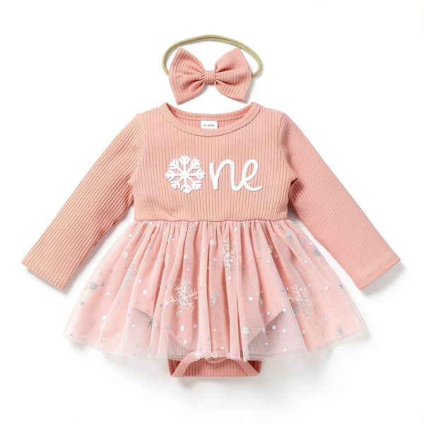 Little Sprout Girls 1st Birthday Outfit Pumpkin & Snowflake Romper Set-3
