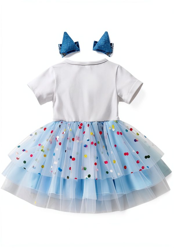 Blue Birthday Dress for Toddler Girls Sparkly Tutu with Dog Ear Clips-2