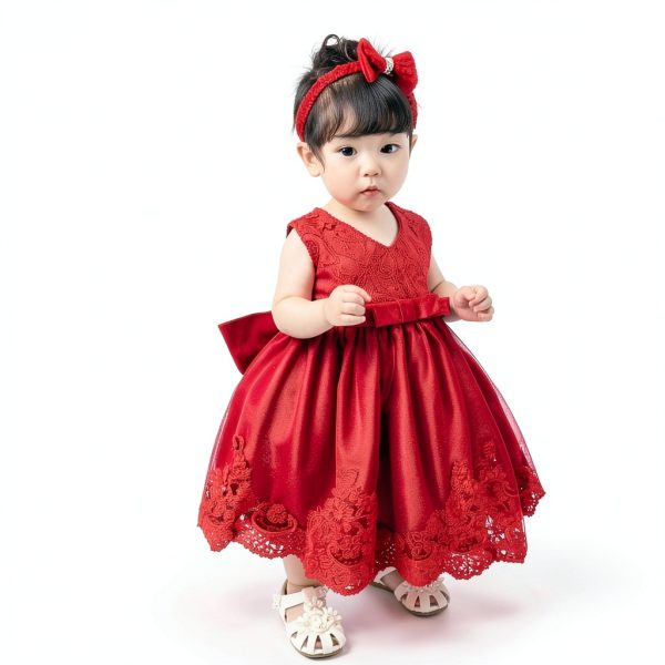 Little Princess Toddler Girls Wedding Dress with Lace Embroidery-3