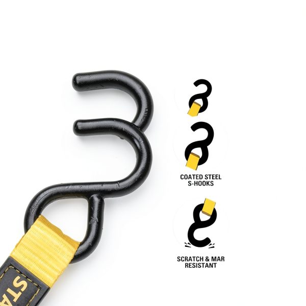 STANLEY S2002 Black/Yellow 1" x 10' Enclosed Cam-Buckle Tie Down Straps - 400 lb Safe Working Load / 1,200 lb Break Strength, 4 Pack-4