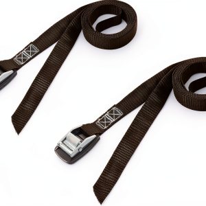 PowerTye Lashing Straps 1in x 4ft Cam Buckle Rubber Pad Black 2 Pack-0