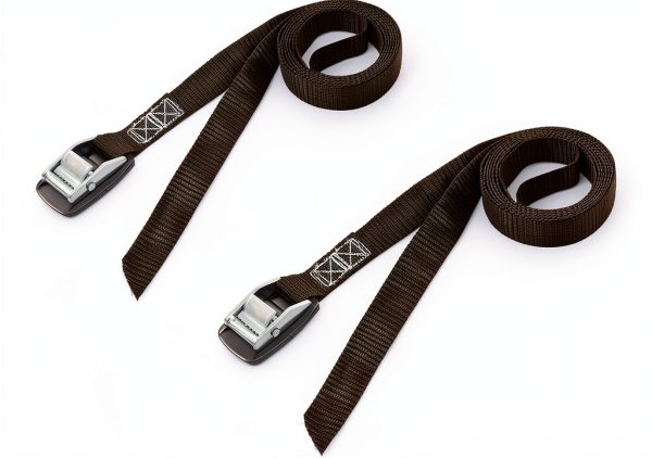 PowerTye Lashing Straps 1in x 4ft Cam Buckle Rubber Pad Black 2 Pack-0