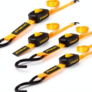 STANLEY S2002 Black/Yellow 1" x 10' Enclosed Cam-Buckle Tie Down Straps - 400 lb Safe Working Load / 1,200 lb Break Strength, 4 Pack-0