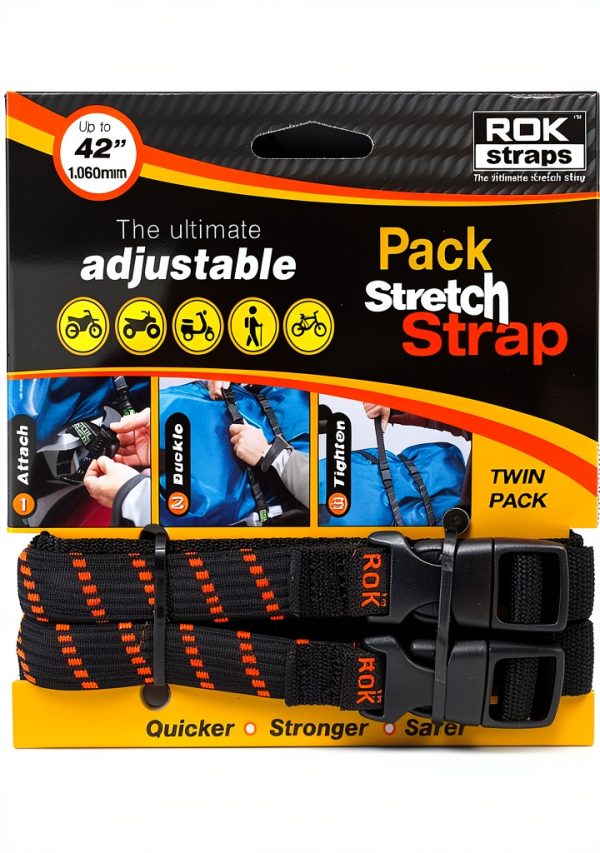 ROK Straps ROK-10306 Black/Orange 12" - 42" Pack Adjustable Stretch Strap-0