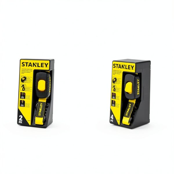 STANLEY S2002 Black/Yellow 1" x 10' Enclosed Cam-Buckle Tie Down Straps - 400 lb Safe Working Load / 1,200 lb Break Strength, 4 Pack-7