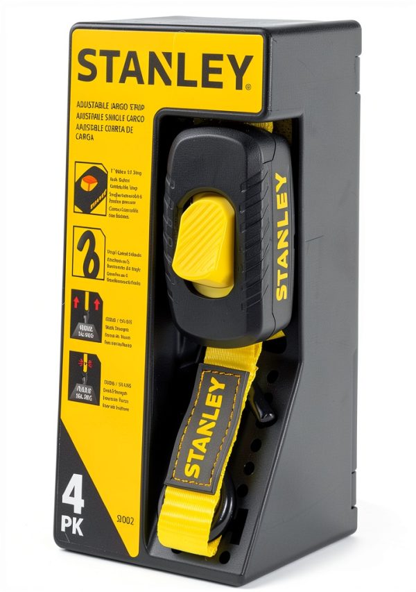 STANLEY S2002 Black/Yellow 1" x 10' Enclosed Cam-Buckle Tie Down Straps - 400 lb Safe Working Load / 1,200 lb Break Strength, 4 Pack-9